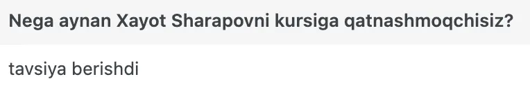 Xayot Sharapov o'quvchisining natijasi