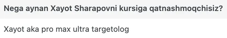 Xayot Sharapov o'quvchisining natijasi