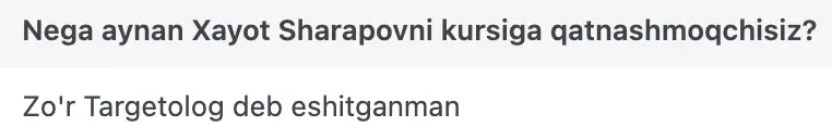 Xayot Sharapov o'quvchisining natijasi