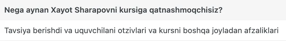 Xayot Sharapov o'quvchisining natijasi
