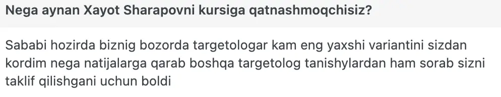 Xayot Sharapov o'quvchisining natijasi