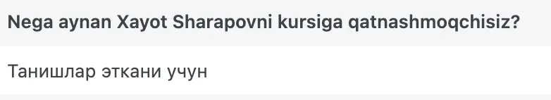 Xayot Sharapov o'quvchisining natijasi