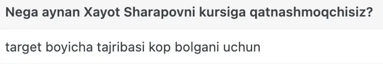 Xayot Sharapov o'quvchisining natijasi