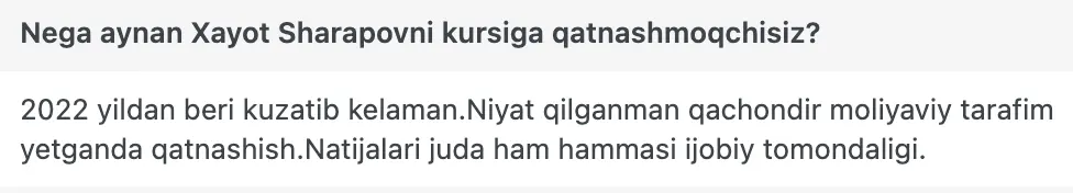 Xayot Sharapov o'quvchisining natijasi