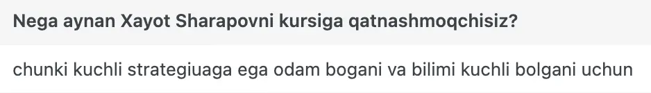Xayot Sharapov o'quvchisining natijasi