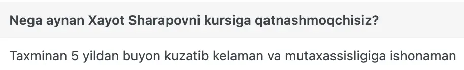 Xayot Sharapov o'quvchisining natijasi