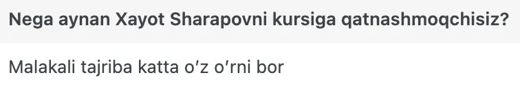Xayot Sharapov o'quvchisining natijasi