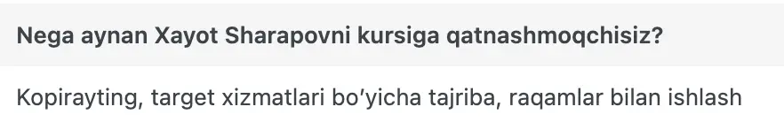 Xayot Sharapov o'quvchisining natijasi