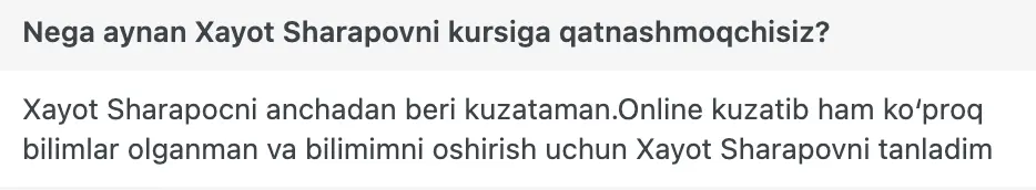 Xayot Sharapov o'quvchisining natijasi
