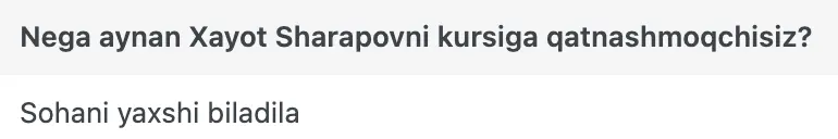 Xayot Sharapov o'quvchisining natijasi