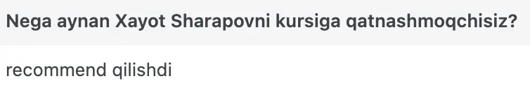 Xayot Sharapov o'quvchisining natijasi