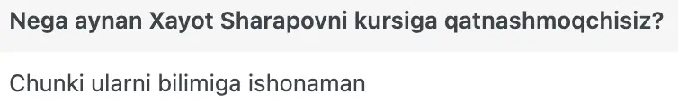 Xayot Sharapov o'quvchisining natijasi
